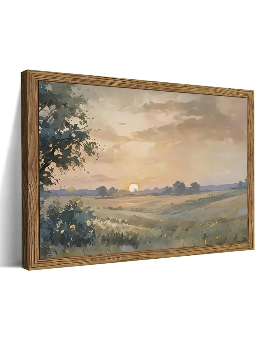 Vintage Wood Framed Fall Sunset Canvas Wall Art - Retro Farmhouse Decor 16x24